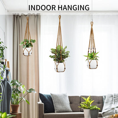 IDEEEPAN Macrame Plant Hanger - Fits 4 to 15 inches Pots for Indoor Outdoor, 43"/35"/29" Different Sizes Set, Brown (POTS NOT Included)