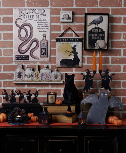 Primitives by Kathy Chunky Sitter - Brew Bottles Cut in The Shape of a Set of Bottles displaying Vintage Art of Various Potion Brew Ingredients