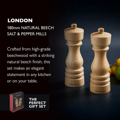 Cole & Mason London Refillable Spice Mill - Kitchen & Home Accessory - Salt and Pepper Grinder Set with Ceramic and Carbon Steel Mechanism - 7", Natural Beech