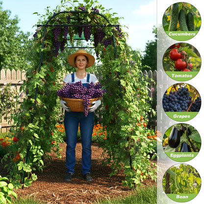 7Ft Garden Arch Trellis for Climbing Plants Outdoor, Heavy Duty Coated Metal Cucumber Trellis for Raised Beds, Tall Steel Gardening Arbor for Vegetables, Tomatoes, Grape, Bean (83’’ x 49’’ x 63’’)