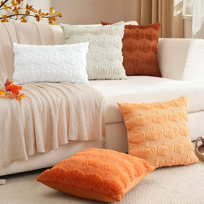 Artscope Fall Pillow Covers 18 x 18 Set of 2 Decorative Autumn Harvest Holiday Pumpkin Throw Pillow Cases Soft Plush Faux Fur Couch Cushion Case for Farmhouse Halloween Sofa Bed Room Decor-Light Gold