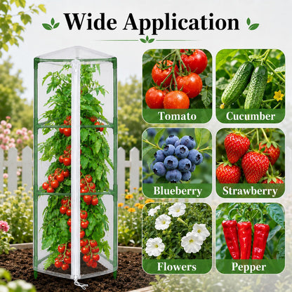 Halatool Garden Tomato Plant Cover Netting, Fits 40–55" Tall Square Tomato Cages, Garden Bird Netting with Zipper & Drawstring, Insect Barrier, Plant Covers from Insects Animals, 4 Pack, 45"×15.7"