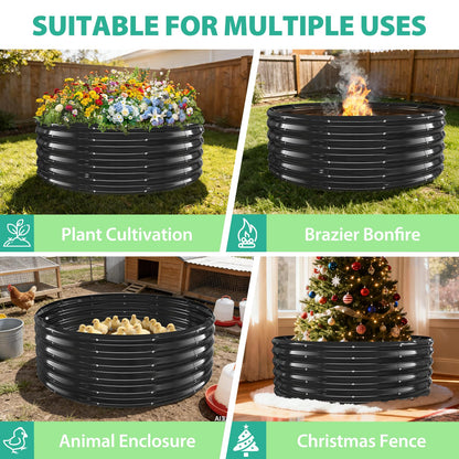 YSEJOMP 17" Tall Round Outdoor Garden Raised Garden Bed Kits-0.8MM Thick Metal Raised Planter Bed/Ground Planter Box for Variety of Flowers,Herbs,Vegetables,Trees (Black, 48 Dia X 16.5inches)