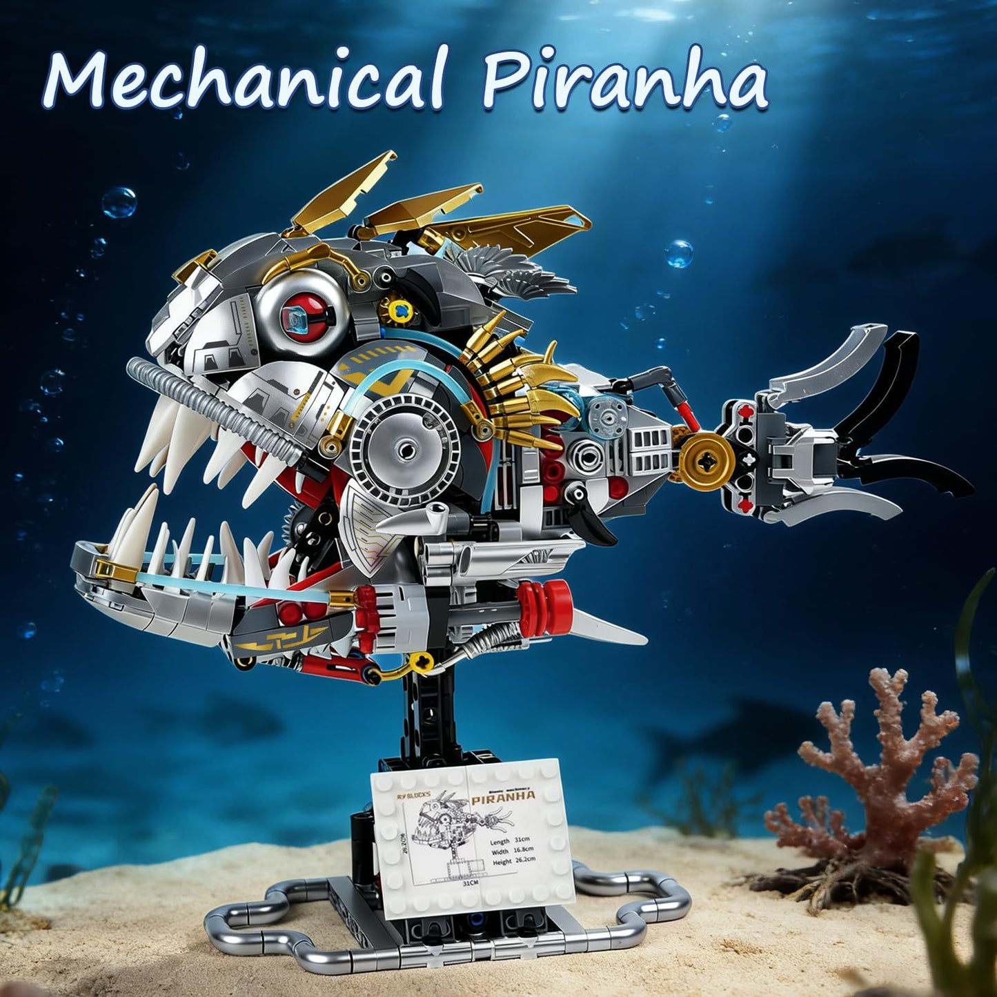 GIAT Mechanical Piranha Building Blocks Set - STEM Collection Toy for Kids & Adults, Home/Office Decor Kit, Birthday Gifts for 8-14+ Year Old Teens Boys and Girls (1019 PCS)