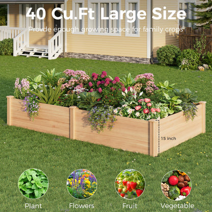 ZIENLIFE Raised Garden Bed for Outdoor, 8x4 Ft Wood Garden Bed with 15 Inch Depth for Flowers/Vegetables/Herbs in Backyard Patio Outdoor, Open Base Bottom Planter Box