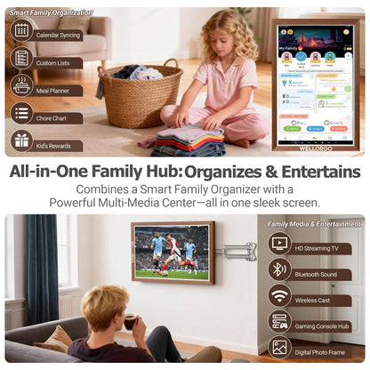 Wellorgo 24" Digital Calendar, Electronic Smart Calendar for wall, Family Daily Planner/Chores Chart for Kids, Touch Screen with Remote, Streaming Apps Available, Adjustable Wall Mount & Picture Frame