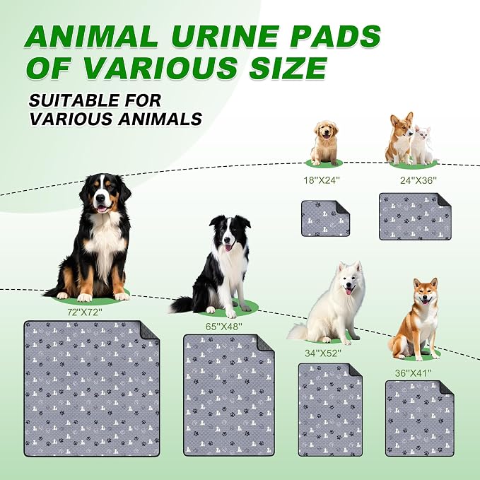 WanpeeGoo Washable Pee Pads, Puppy Pee Pad for Dogs, 2 Pack Absorbent Reusable Training Dog Pads Pet Puppy Pads, Non-Slip Potty Pads for Whelping, Playpen, Crate, Bed, Grey 18"x24"