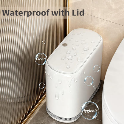 Small Bathroom Trash Can with Lid, 3 Gallon Slim Garbage Bin with Pop-Up Lid & Air-Pressure Bag Lock, Mini Waste Basket for Bathroom, Bedroom, Kitchen, Office, Rv, White - Includes 75 Bags (5 Rolls)
