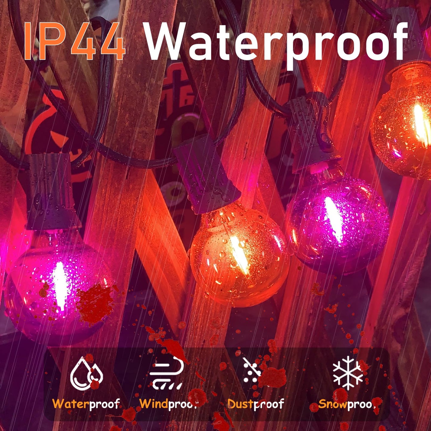 Romasaty Purple and Orange Halloween Lights, 25FT 27 Count Halloween G40 LED String Lights, Indoor Decoration Lights for Outdoor Patio Home Party Garden Yard-Black Wire