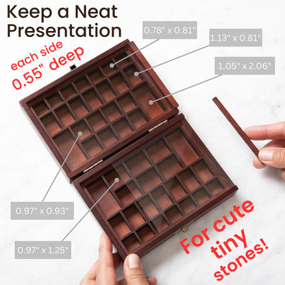 SmartyRocks Small Portable Rock Display Case Hand-Sized, 48-Slotted Shadow Box for Gemstones or Beads Bamboo-Wood Collection Case with Plexiglass for Kids