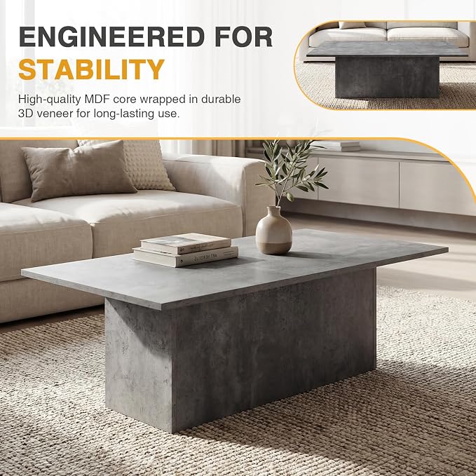 HNY Coffee Table and End Table Set of 2 Modern Square Nesting Coffee Table Grey Wooden Side Table Concrete Texture Finish for Living Room, Reception Room, Home Office,Industrial Minimalist