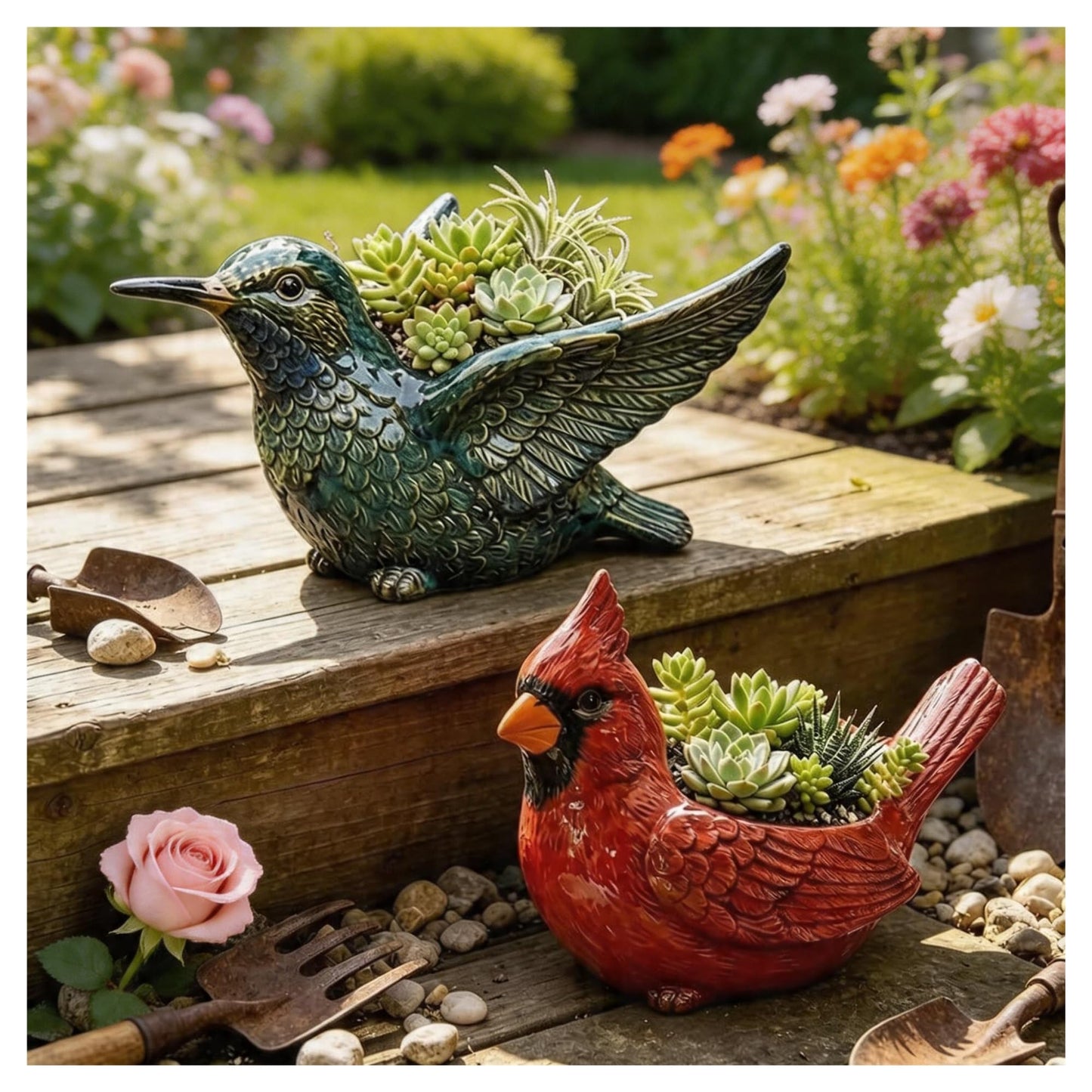 Cardinal Bird Succulent Planter, Red Bird Flower Pot with Drainage Hole, Cute Animal Flower Pots, Nature-Inspired Gardening Décor for Home, for Outdoor Plants(Hummingbird)