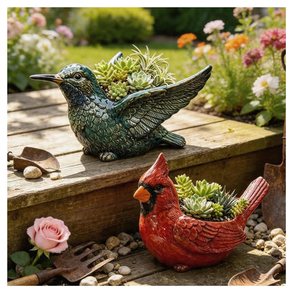 Cardinal Bird Succulent Planter, Red Bird Flower Pot with Drainage Hole, Cute Animal Flower Pots, Nature-Inspired Gardening Décor for Home, for Outdoor Plants(Hummingbird)