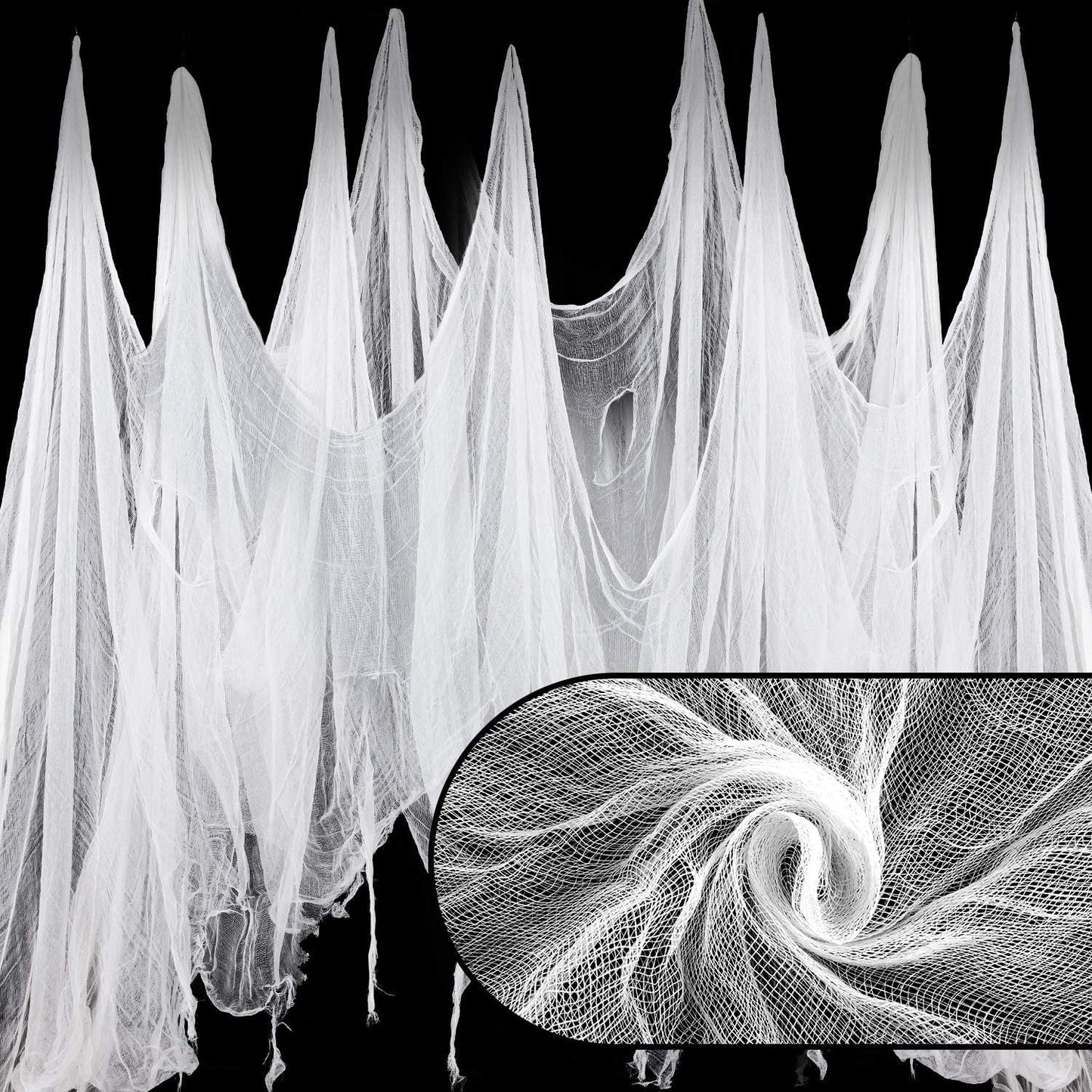 Waline Halloween Spooky Scary Cloth 41.6 x 7.2 Ft - White Gauze Fabric Decorations for Haunted House, Indoor/Outdoor Doorways & Entryways - Creepy Fabric Party Supplies