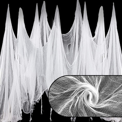 Waline Halloween Spooky Scary Cloth 41.6 x 7.2 Ft - White Gauze Fabric Decorations for Haunted House, Indoor/Outdoor Doorways & Entryways - Creepy Fabric Party Supplies