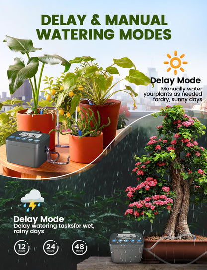 Automatic Watering System for Potted Plants, Drip Irrigation Kit System, Plant Self Watering Devices for Office Patio Greenhouse GrowTent, with Programmable Water Timer（Black