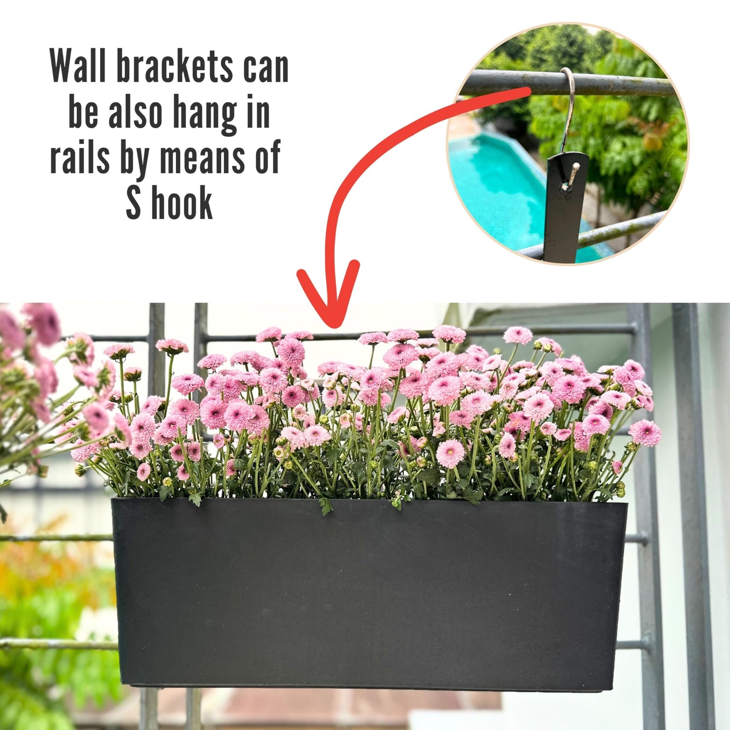 LaLaGreen Wall Planters for Indoor (2 Pack, 20 Inch) Black Self Watering Rectangular Window Planter Box Outdoor with Bracket Wall Mount Vertical Garden Balcony Herb Plant Holder Stylish Flower Pot