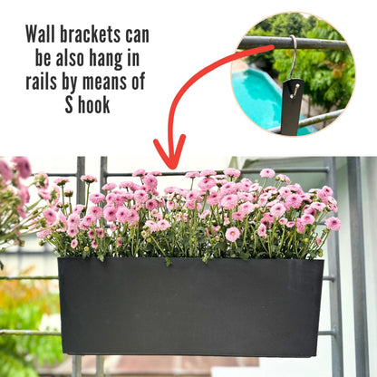 LaLaGreen Wall Planters for Indoor (2 Pack, 20 Inch) Black Self Watering Rectangular Window Planter Box Outdoor with Bracket Wall Mount Vertical Garden Balcony Herb Plant Holder Stylish Flower Pot