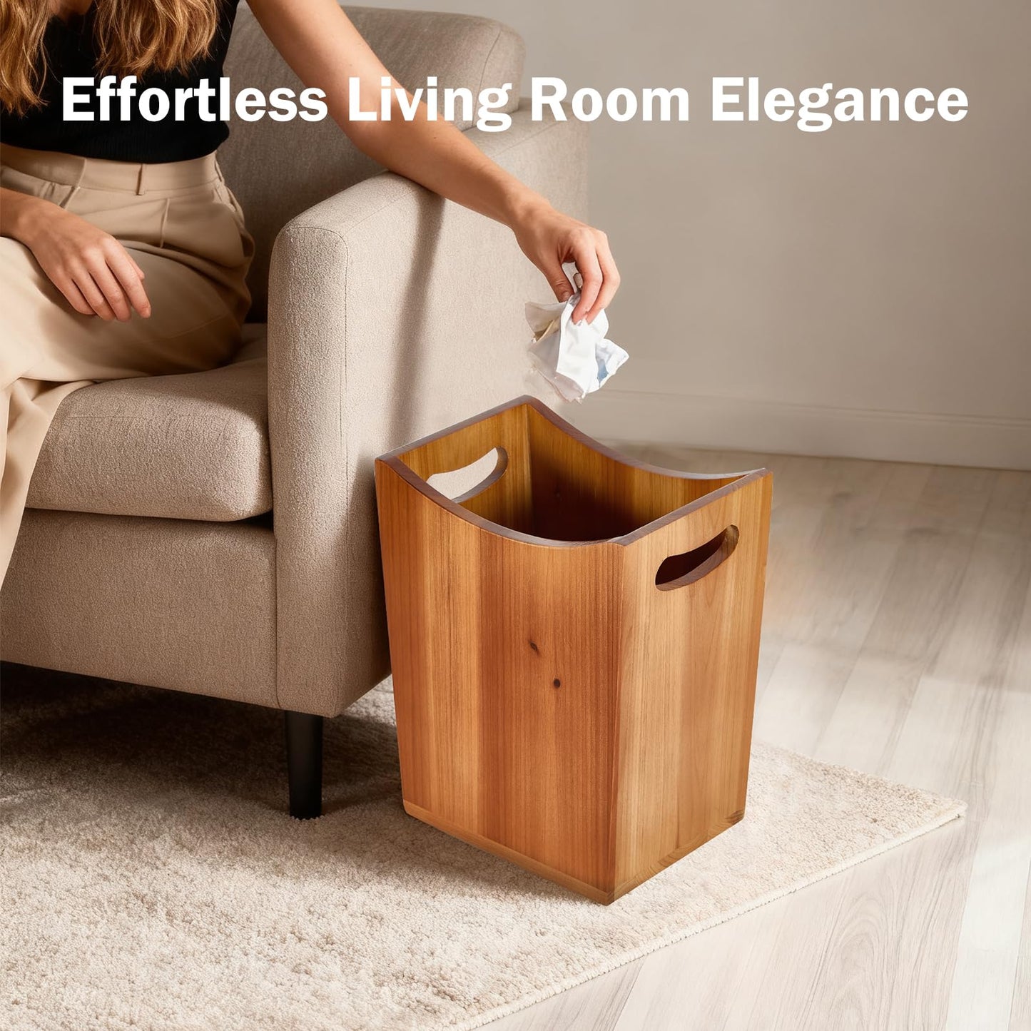 Tenavo 2 Gallons Wooden Bin Wastebasket, Small Trash Can, Decorative Bathroom Trash Can, Waste Basket for Bedroom, Office Garbage Can, Wood Bathroom Accessories