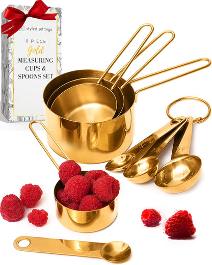Styled Settings 19-Piece Kitchen Bundle – White and Black Salt and Pepper Grinders, Gold Measuring Cups, and Magnetic Measuring Spoons for Stylish and Functional Kitchens