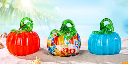 Hand Blown Art Glass Pumpkin Collectible Figurines, Glass Pumpkin Paperweight, Thanksgiving Halloween Gifts Decor, Home Decoration, Office Decoration. (Blue)