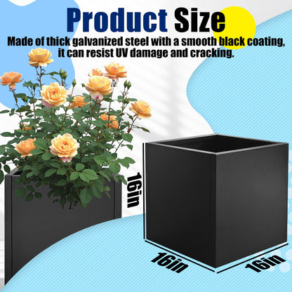 Srehloe Metal Planter Box for Outdoor Plants 16" x 16" x 16" Large Square Planter Cube Steel Heavy Duty Flower Pot with Insert Shelf and Drainage Holes Suitable for Patio Yard Garden Porch Hotel