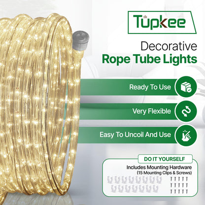 Tupkee LED Rope Light - Warm-White, 24 Feet, 10MM Diameter, PVC Tube, Pack of 2, Model RL-24-LWW2