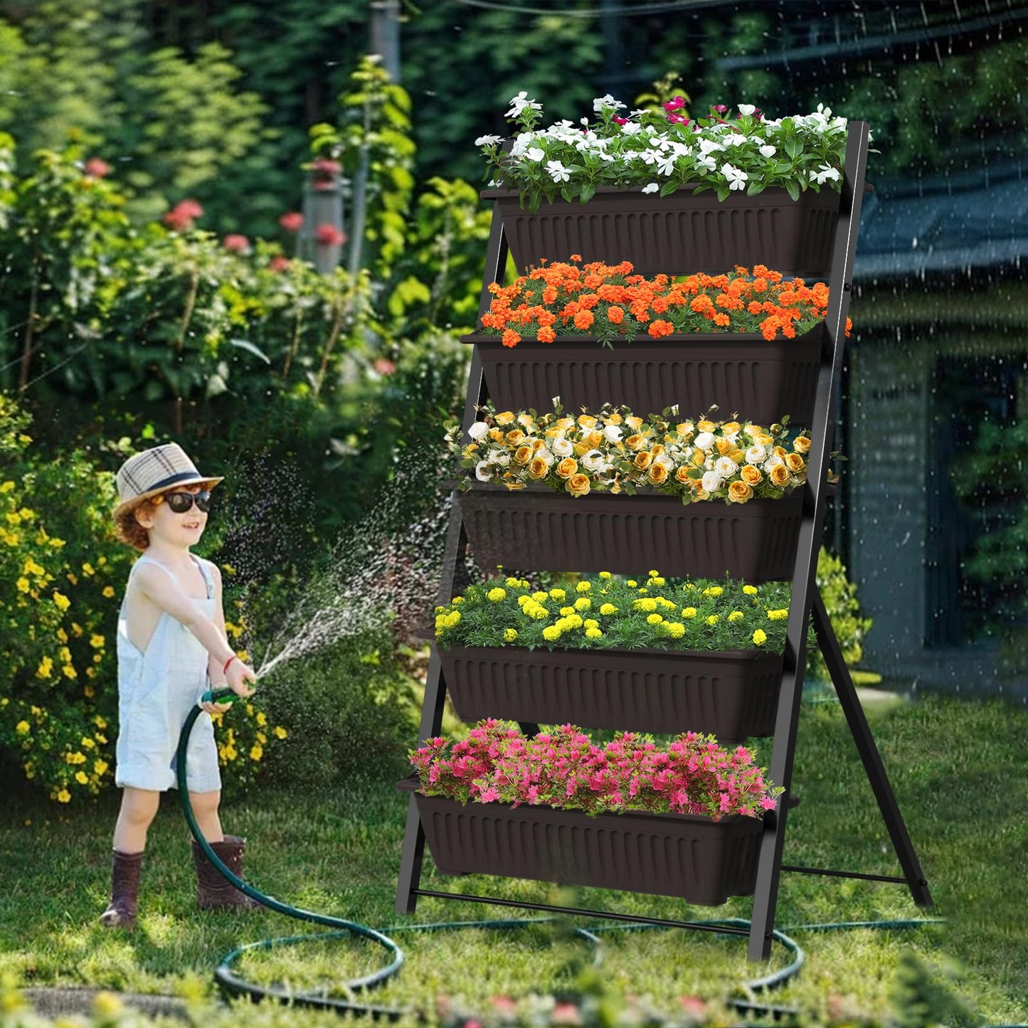 TOREVSIOR 5-Tier Vertical Raised Garden Bed, Vertical Garden Planter with Water Drainage, Elevated Garden Bed for Vegetables Flowers Herbs Indoor Outdoor