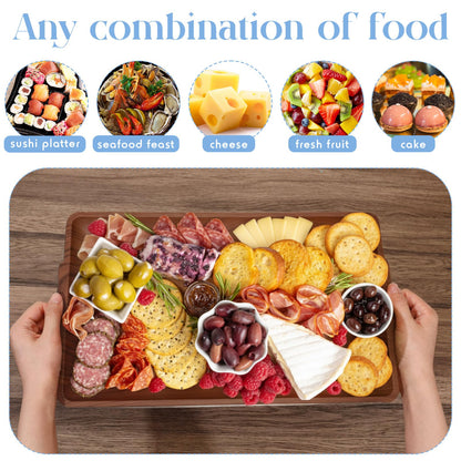 Baderke 2 Set 16" x 9" Plastic Chilled Serving Tray for Parties with Compartments Ice Chilled Party Platter Charcuterie Serving Board Cold Dish Dip for Fruit Seafood Vegetable Appetizer (Dark Wood)