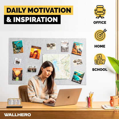 WALLHERO Office Cork Board, 59"x36" | 15 Pack | Felt Tiles for Wall, Tac Board, Large Felt Board, Wall Protector for Dart Board, (Gray Marble Slats)
