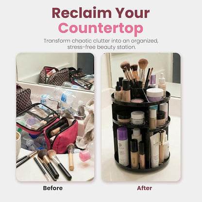 360 Rotating Makeup Organizer - Adjustable Shelf Height and Fully Rotatable. The Perfect Cosmetic Organizer for Bedroom Dresser or Vanity Countertop. (Black)