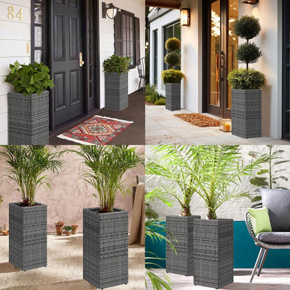 LEWIS&WAYNE Set of 2 Tall Planters for Outdoor Plants Handmade 24'' Wicker Tall Square Planter Box with Removable Liners Modern Planter for Indoor Outdoor Garden Patio Front Porch - Gray