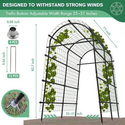 Garden Arch Trellis 7FT Extra Tall Polyethylene-Coated Stainless Steel Garden Trellis for Climbing Plants Outdoor Garden Trellis Arch for Cucumber Trellis | Gardening Trellis with Clips (Black)