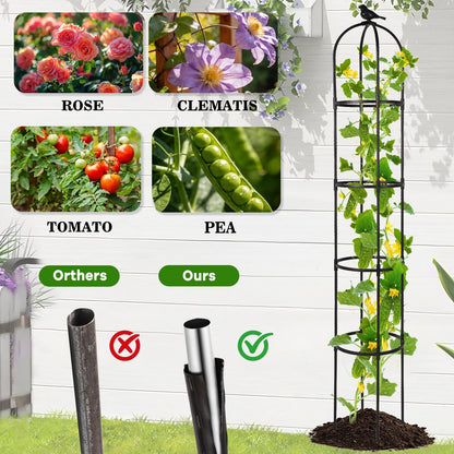 Yotoworth Garden Obelisk Trellis for Climbing Plants Outdoor, 6.3 ft Tall Rose Trellis Climbing Plants Support for Potted Light Vine Flower Vegetable Cucumber Trellis Raised Garden Bed, Black, 1PCS