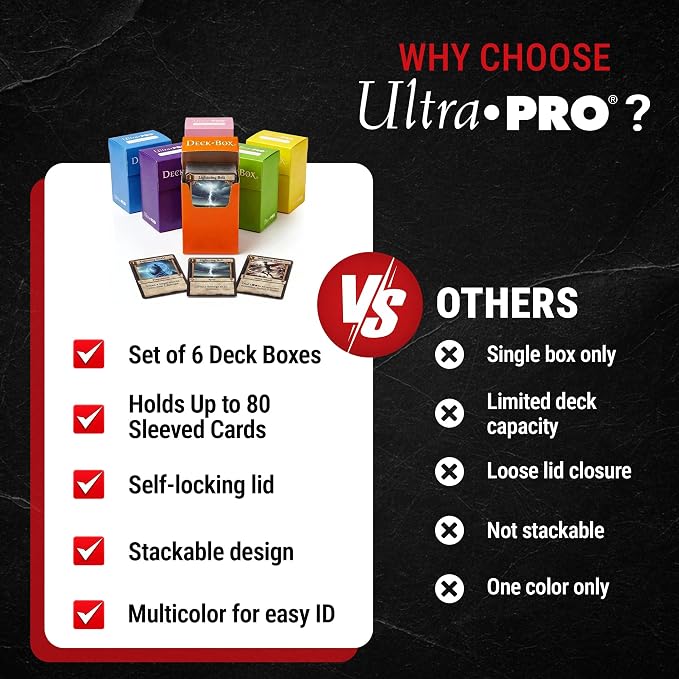 Ultra-Pro Deck Box, Set of 6 (Orange, Purple, Light Blue, Pink, Yellow, Light Green)