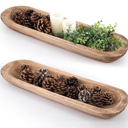 MOLADRI 17 Inch Wooden Dough Bowls Decorative，Unique Centerpiece Bowl, Rustic Long Wood Bowl with Hand Carved for Table Centerpiece Decor, Farmhouse Boho Rustic Style Home Decor (17" x 5" x 2" Brown)