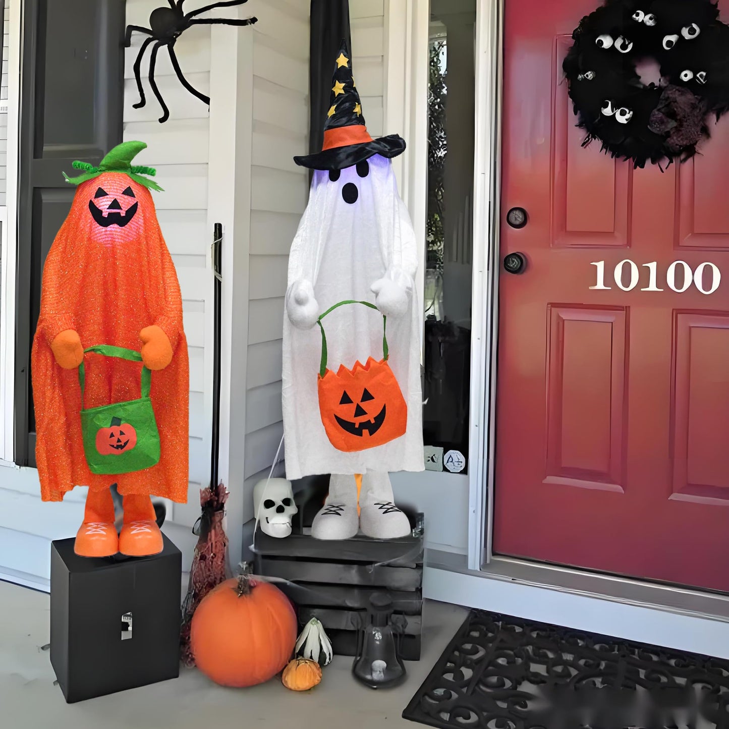 YUETJIN 37" Front Porch Light up Halloween Ghost Figure Décor, Kit Standing Trick or Treat Indoor and Outdoor Decorations-Start