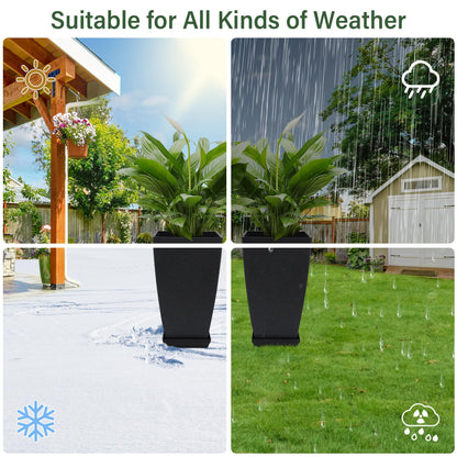 Neoaider Set of 2 Lightweight Ceramic-Look Tall Planter, 21 inch Large Plastic Planter with Drain Hole & Saucers, Large Outdoor Planters for Porch, Garden, Patio, Balcony(Dark Green)