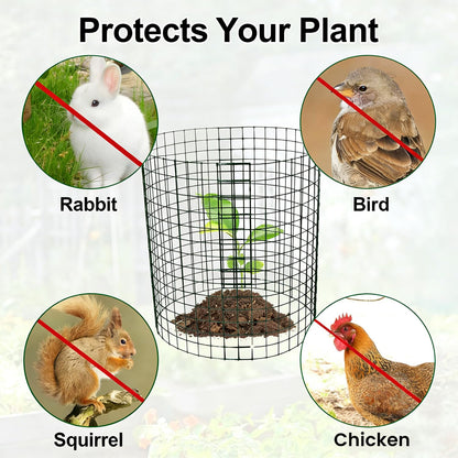Hyuetrsa 12 Pack Plant Protectors from Animals, 14'' Dia x 14'' H Wire Plant Protector Cage,24 Pcs Pre-Bent Metal Mesh Plant Cages to Keep Rabbits, Squirrels and Chicken Out with Zip Ties & Stakes
