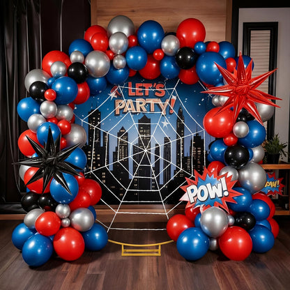 Kathfly Spider Theme Party Decorations, 7.2ft Metal Round Arch 8.2 ft Large Fake Spider Web Indoor Outdoor Cobweb for DIY Balloon Arch Kit Backdrop Haunted House Birthday Party Photo Prop Supplies
