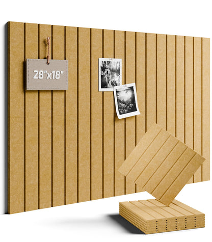 Felt Bulletin Board Tiles -28"x18" with 40 Adhesive Tabs, Cork Board Alternative for Office Decor, Push Pin Board Wall Organizer 6-Pack (Longan Tan)