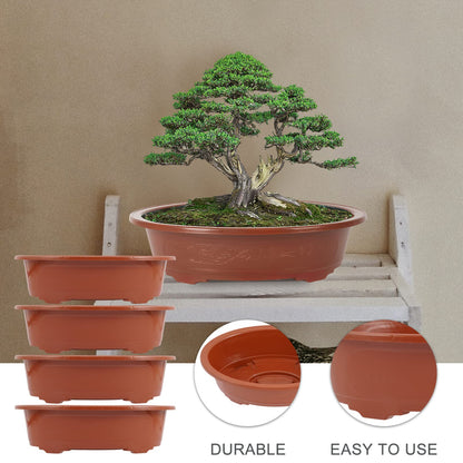 GANAZONO Planters Bonsai Training Pot Plastic Plants Growing Planter 4pcs Oval Oval Bonsai Pot Flowerpot Bowl Plants Growing Pots Brown Plant Pots