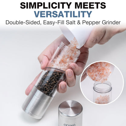 Eparé 2 in 1 Salt and Pepper Grinder Combo – Dual Space Saving for Kitchen & Dining - Manual Stainless Steel Salt and Pepper Grinder in One
