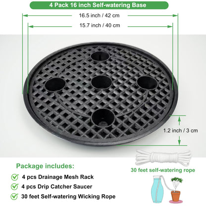 4 Pack 16 inch Self Watering Base for Fabric Grow Bag, Self-watering Plastic Elevated Plant Saucer Stand, Automatic Watering Tray for Non-woven Planter Flower Pot Growth Tent Greenhouse Indoor Outdoor