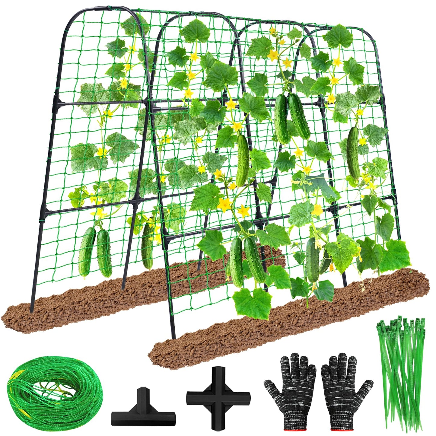 OTOSUNNY Cucumber Trellis, 50x48 inch Metal Garden Arch Trellis for Climbing Plants Outdoor, Plant Support for Vegetable Vine Tomato Green Bean Pea Cucumber Trellis for Raised Bed Garden, Black