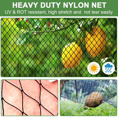 DQS Bird Net - 25' x 50' Garden Netting with 2.4" Square Mesh Protect Fruit Tree, Plant and Vegetables from Poultry, Deer and Pests, Heavy Duty Bird Netting for Garden, Farm, Orchard