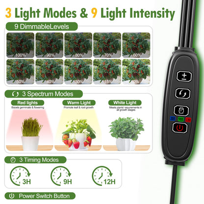 SPECILITE Indoor Greenhouse with Grow Light, DIY 4-Tier Plant Stand with PVC Cover and 99W Full Spectrum 5000K LED Plant Lights, Rolling Plant Shelves with Tent & Timer for Seed Starting, 27x14x59IN