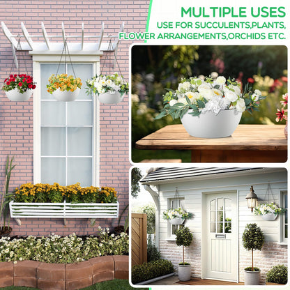 Maxcheck 4 Pack 13 Inch Large Hanging Planters Indoor Outdoor Flower Pots, Plant Containers with Drainage Hole Round Hanging Plant Pot for Home Garden Porch Balcony Patio Decor (White)