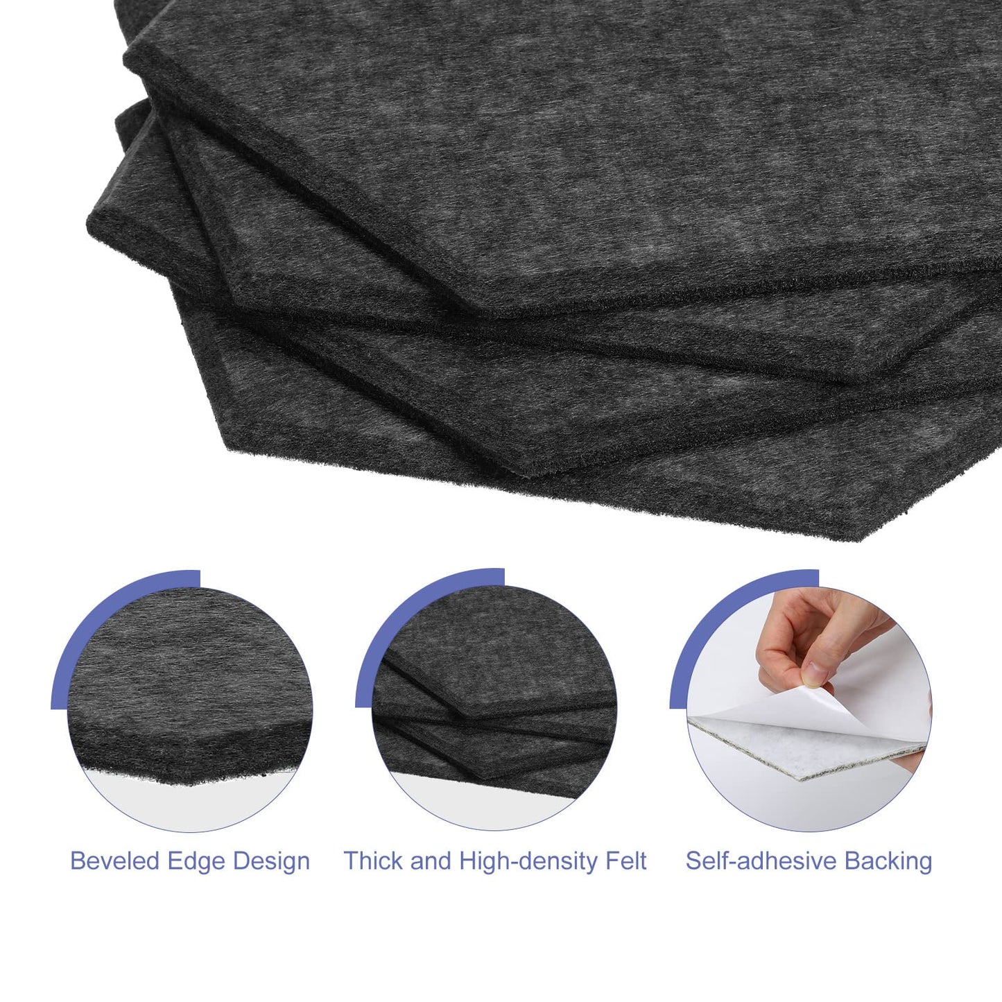 PATIKIL Felt Bulletin Board, 12"x10", 6 Packs Self Adhesive Hexagon Felt Tiles for Sound Proofing Wall Panels for Home Office Recording Studio,Game Room, Black