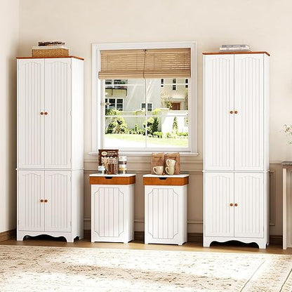 Function Home Trash Can Cabinet, 13 Gallon Kitchen Garbage Can, Wood Recycling Trash Bin, Freestanding Dog Proof Trash Can, Farmhouse Trash Cabinet with Lid for Home Kitchen Bathroom, White